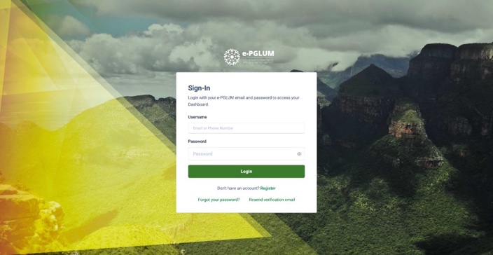 e-PGLUM land use platform: login screenshot